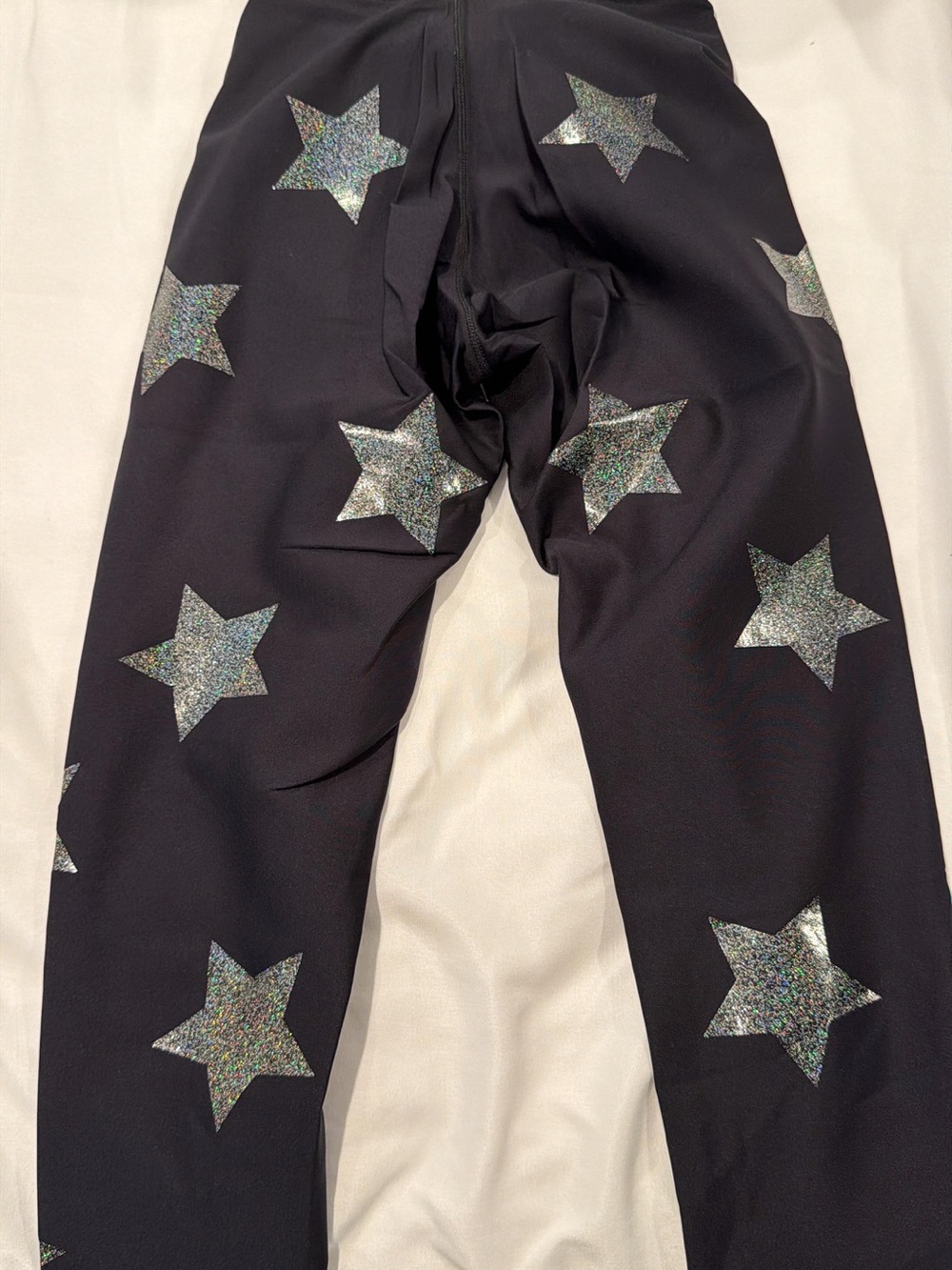 Black Leggings with Holographic Silver Stars